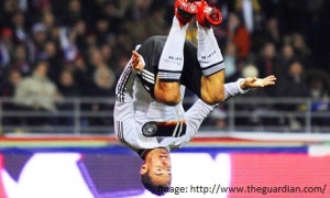 Miroslav Klose jumping after a goal for Germany